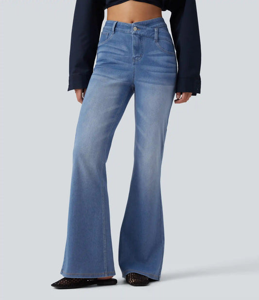 Halara Flex™ High Waisted Crossover Tummy Control Flare Casual Jeans with Pockets
