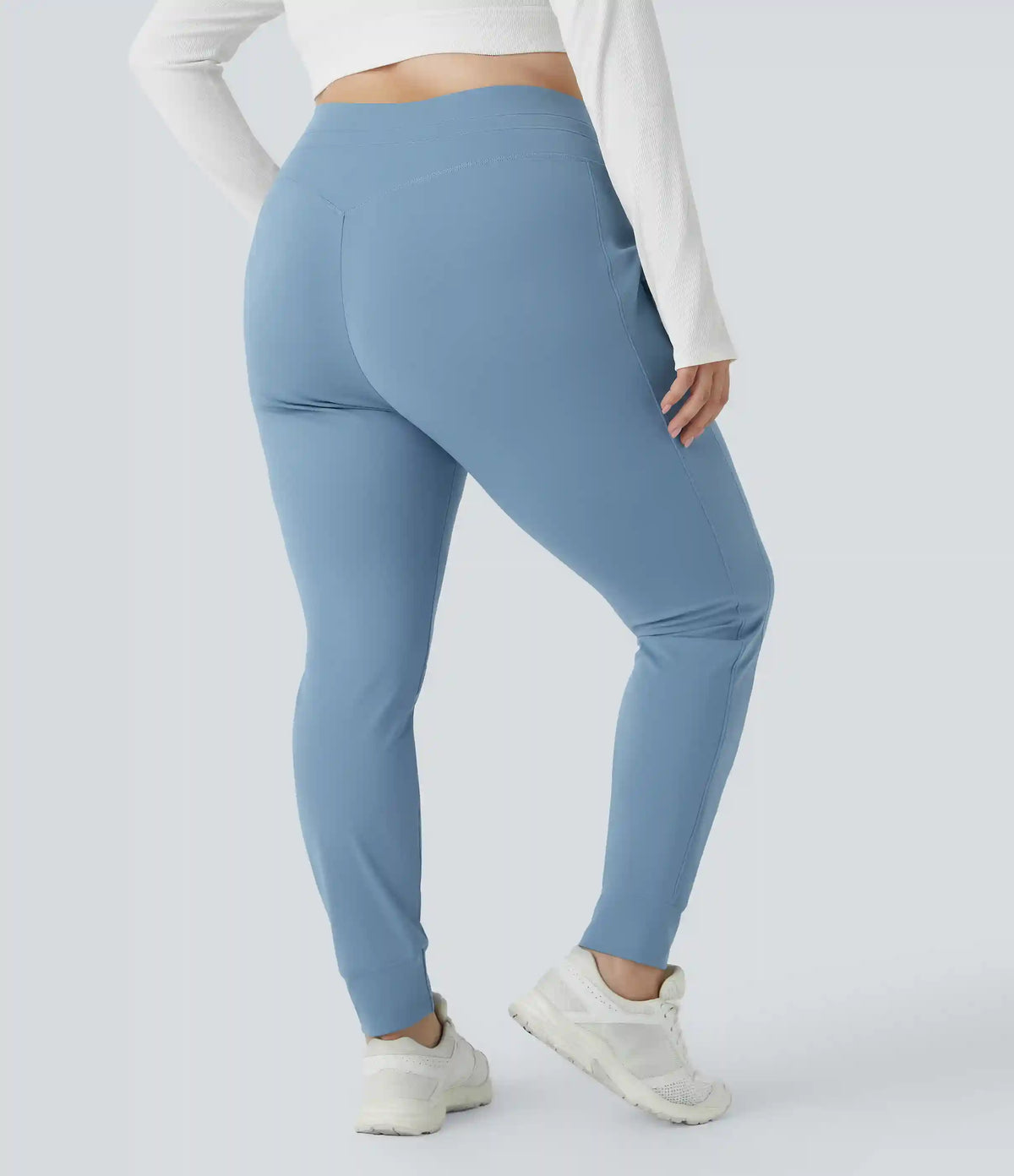 SoftlyZero™ Plush High Waisted Drawstring Pocket Plain Full Length Plus Size Joggers