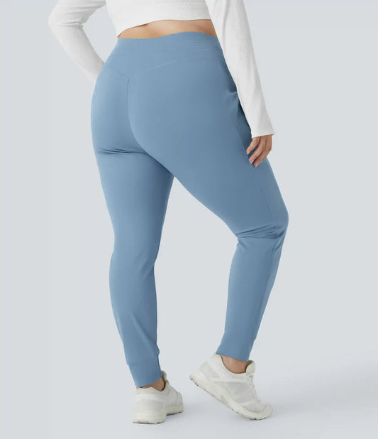 SoftlyZero™ Plush High Waisted Drawstring Pocket Plain Full Length Plus Size Joggers