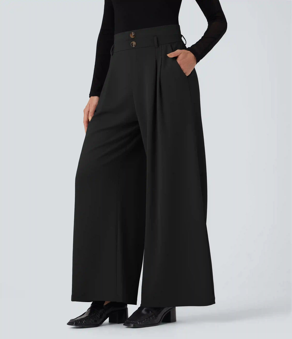 Halara Flex™ High Waisted Double Waistband Wide Leg Crepe Work Pants with Pockets