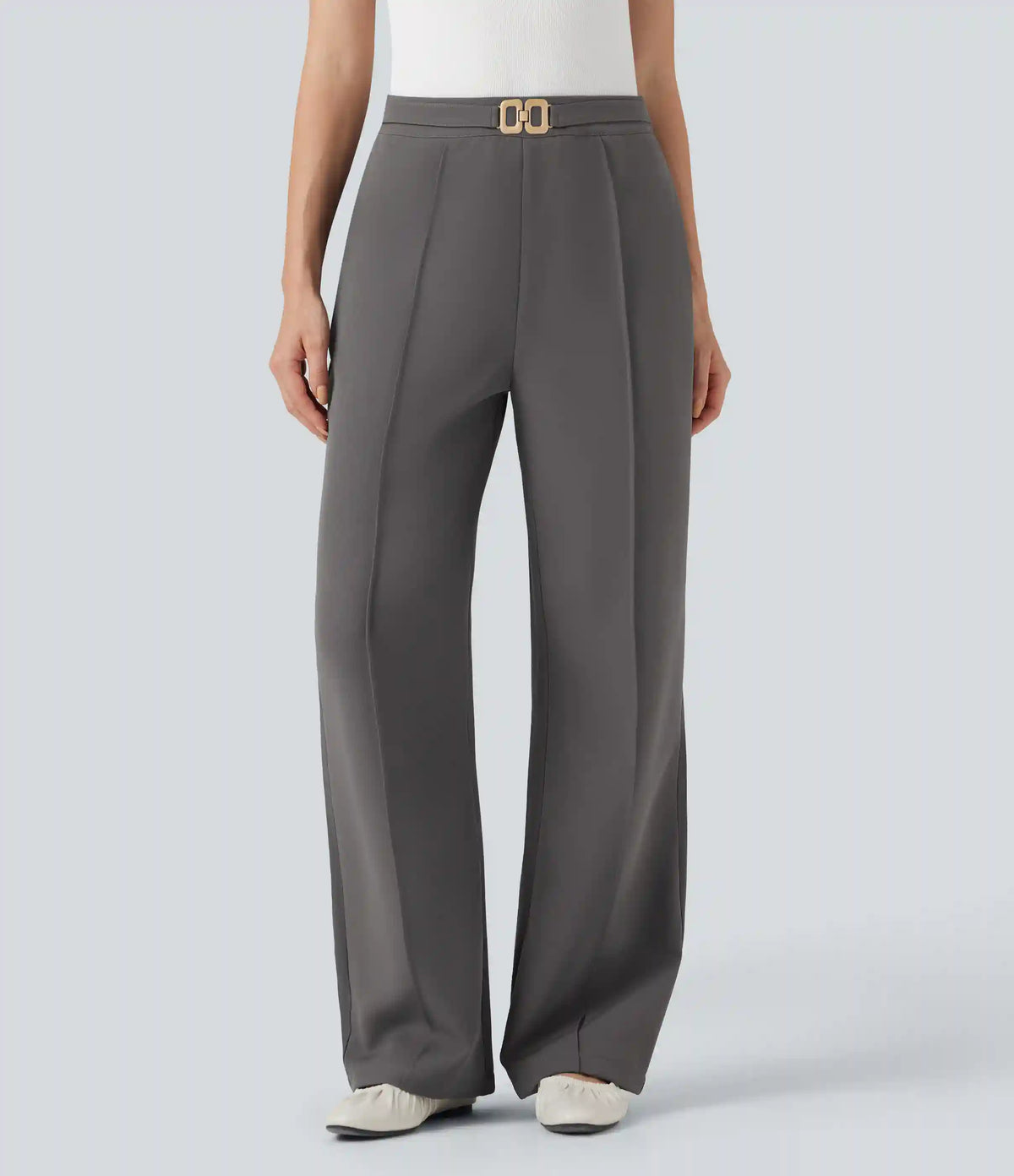 High Waisted Straight Leg Work Pants with Pockets