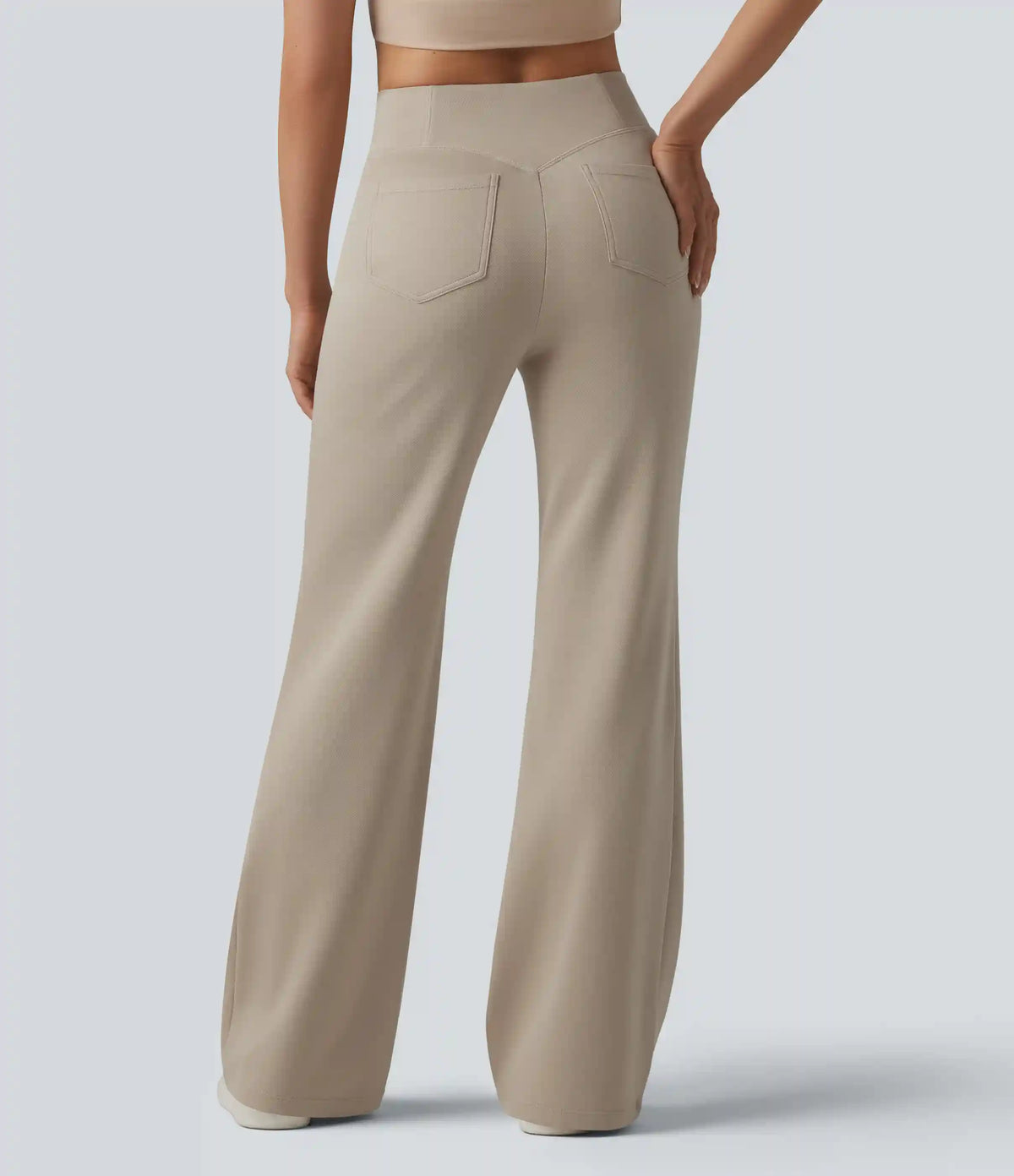 SpacerTek™ Crossover High Waisted Casual Flare Pants with Pockets