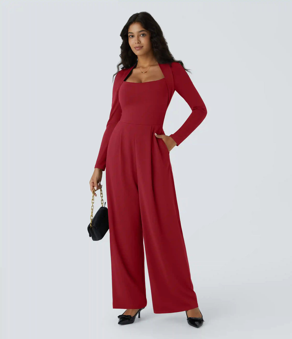 Long Sleeve Pocket Wide Leg Jumpsuit-Easy Peezy