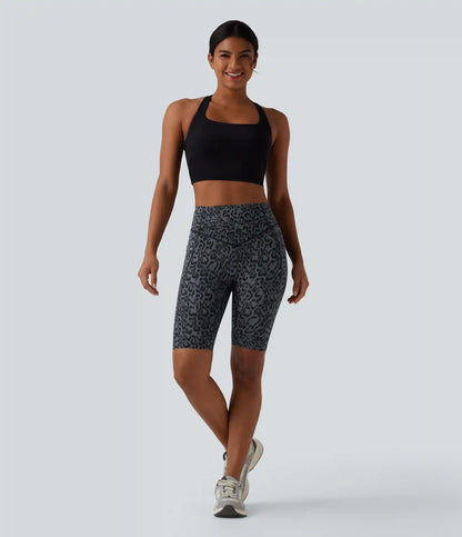 Halara UltraSculpt™ Leopard Print High Waisted Scrunch Butt Lifting Tummy Control Training Biker Shorts 9'' with Pockets