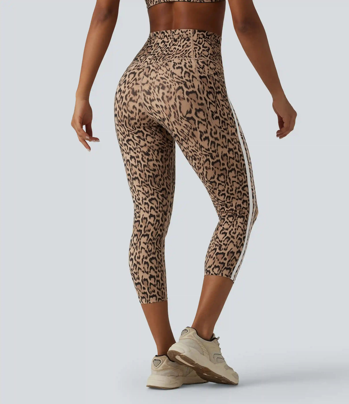 Halara UltraSculpt™ Leopard Print High Waisted Tummy Control Color Block Stripe Capri Training Leggings with Pockets