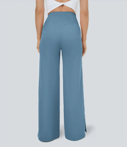 DayStretch Crossover Pocket Hem Wide Leg Yoga Pants-Smile