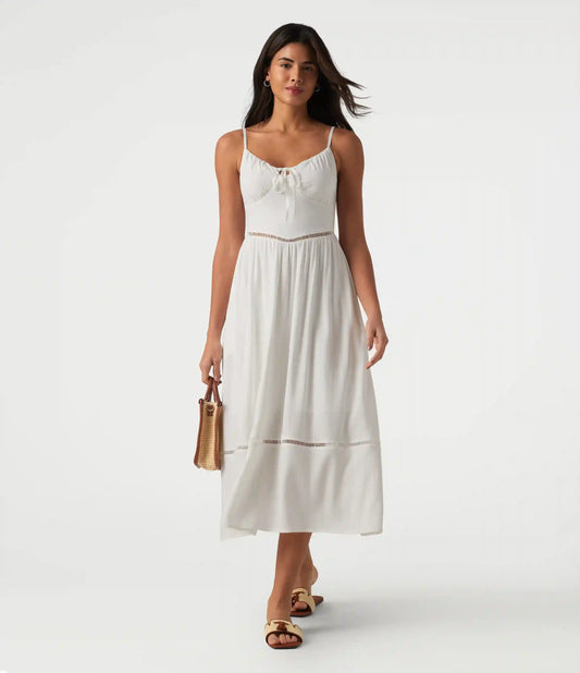 Tie Front Cut Out Midi Linen-Feel Slip Dress with Pockets