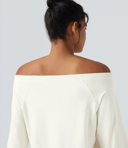 Off-shoulder Long Sleeve Fleece Yoga Sports Top