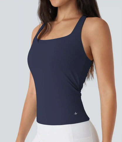 SoftlyZero™ Airy Square Neck Cropped InstantCool Running Tank Top-Longer Length