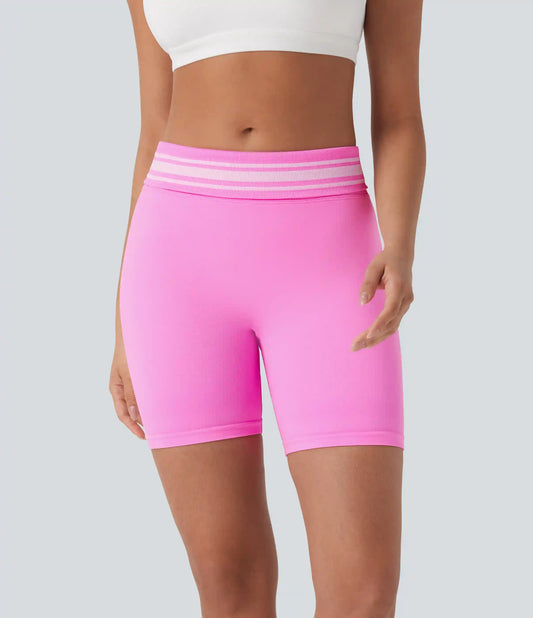 OneForm Seamless Flow Foldover High Waisted Color Block Workout Biker Shorts