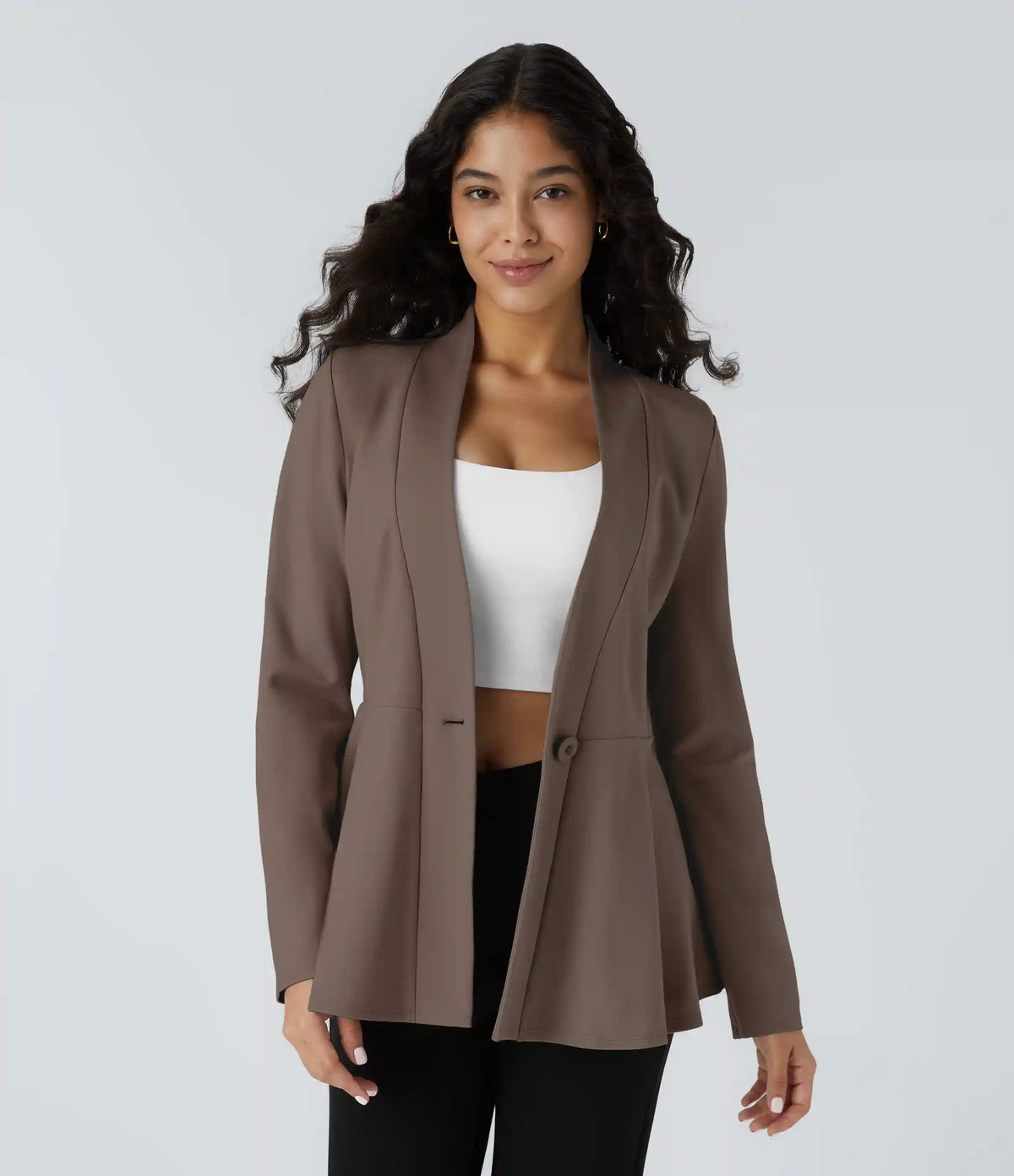 V Neck Single Front Work Peplum Jacket