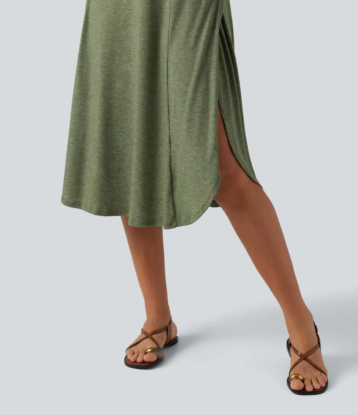U Neck Flowy Midi Casual Tank Dress