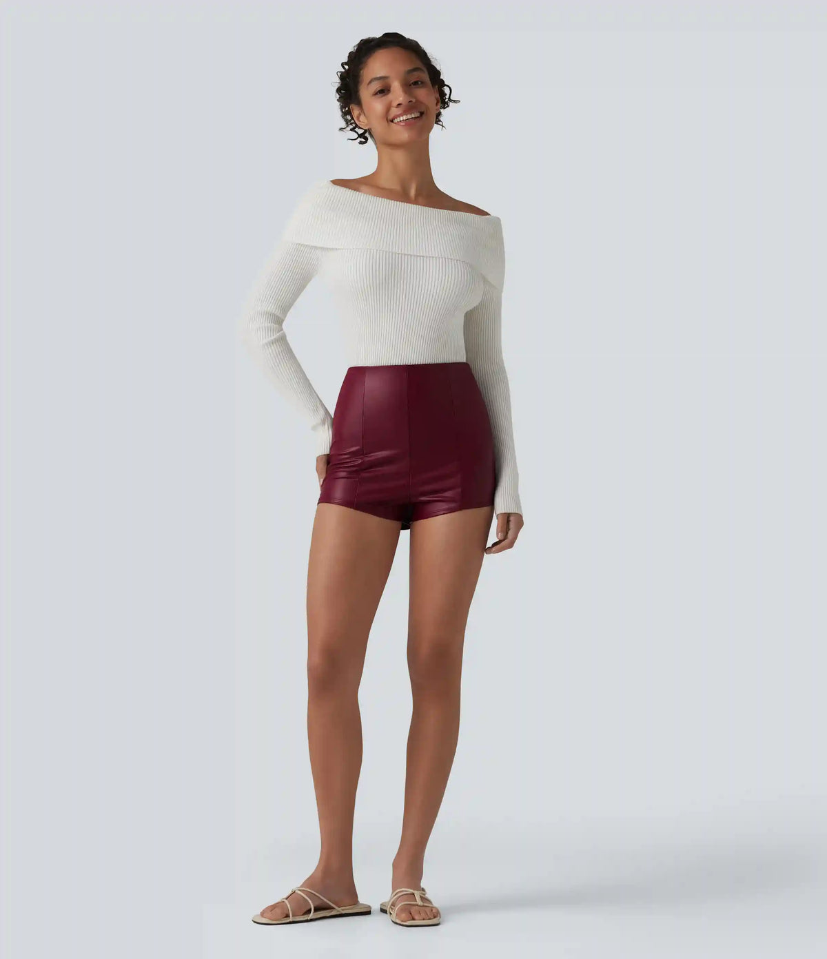 High Waisted Skinny Stretchy PU Casual Shorts