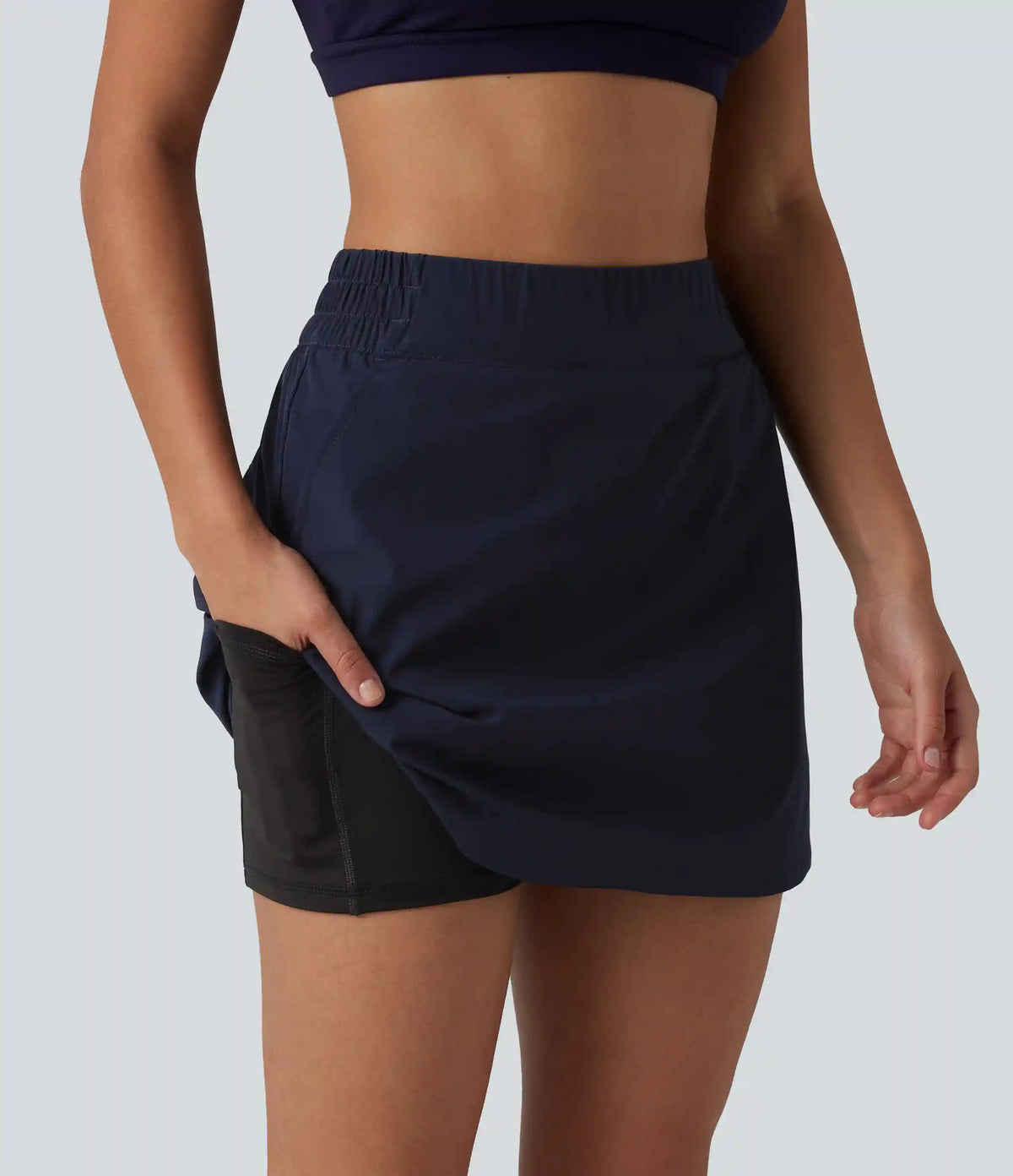 High Waisted Curved Hem 2-in-1 Mini Hiking Skirt with Pockets