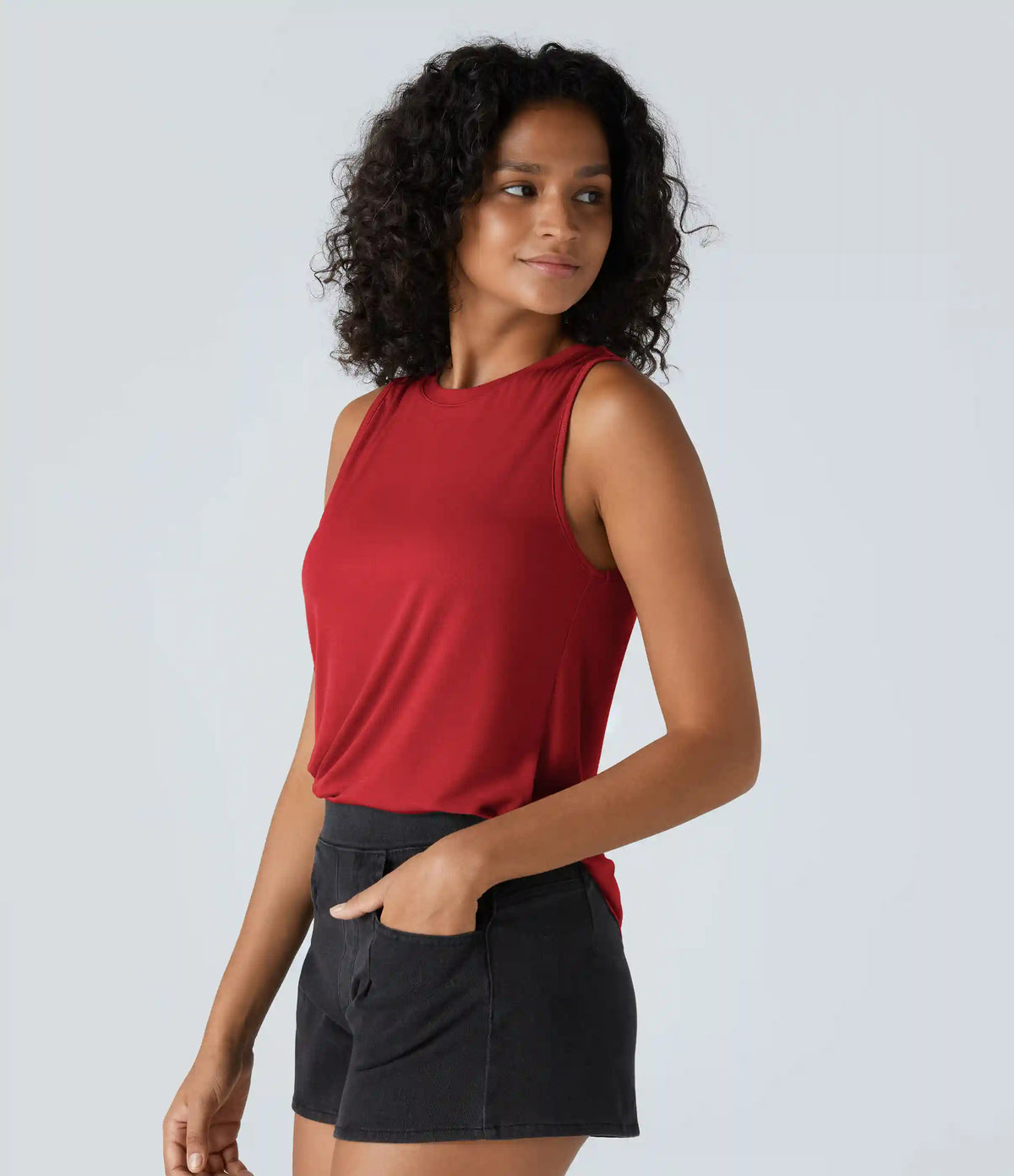 Ribbed Round Neck Basic Casual Tank Top