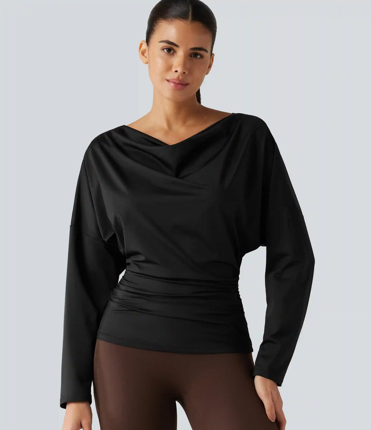 Cowl Neck Long Sleeve Cut Out Back Yoga Sports Top