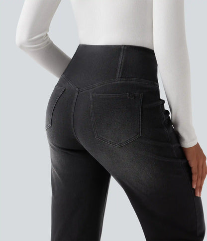 Halara Flex™ Crossover High Waisted Tummy Control Casual Straight Leg Jeans with Pockets