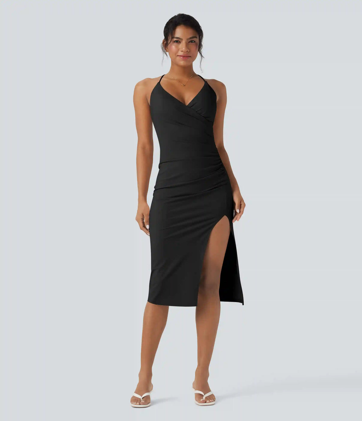 SoftlyZero™ Airy Crossover Ruched Lace Up Bodycon InstantCool Dress DD-F Cups