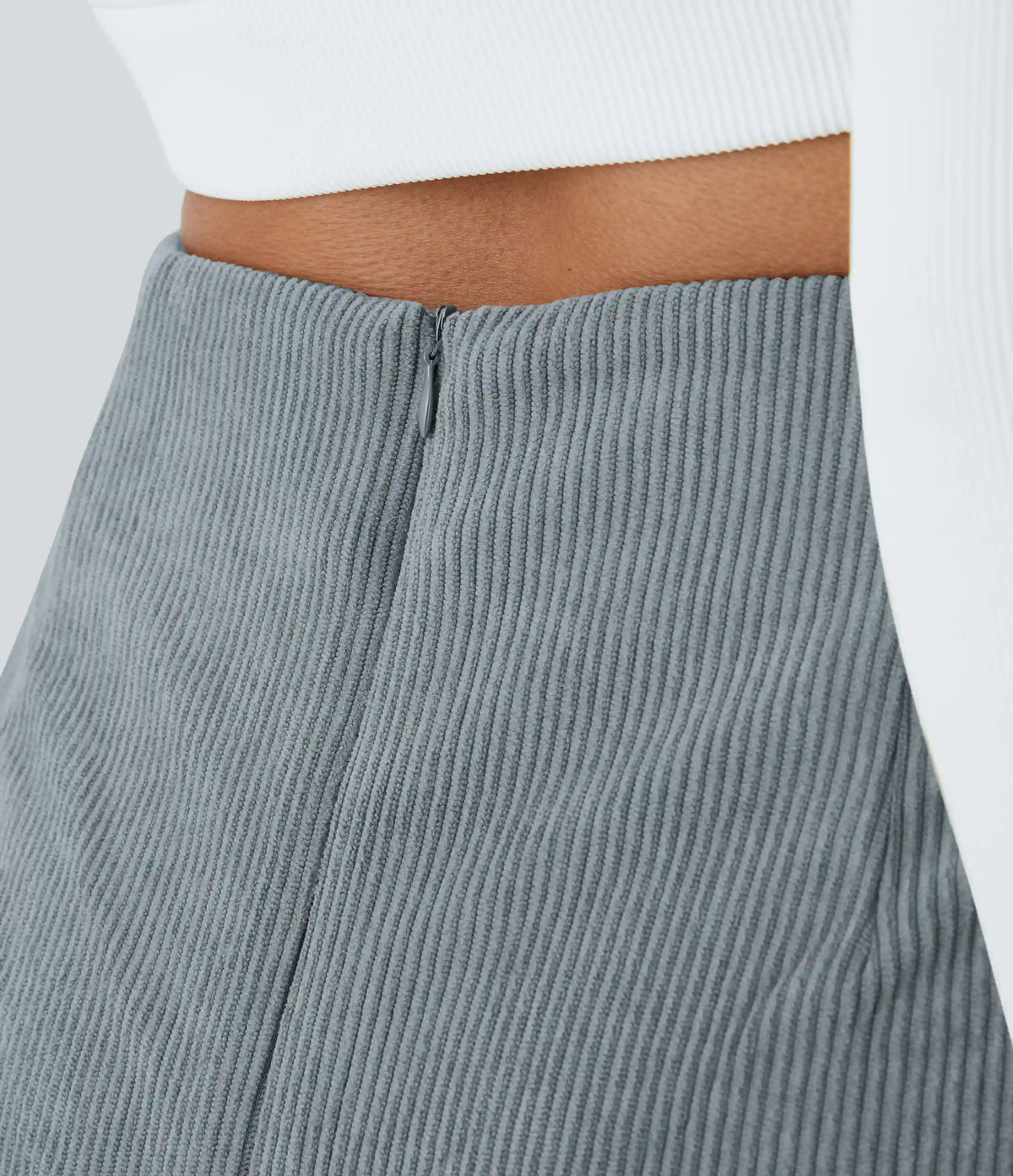 High Waisted Back Zipper Split Hem 2-in-1 Corduroy Casual Skirt