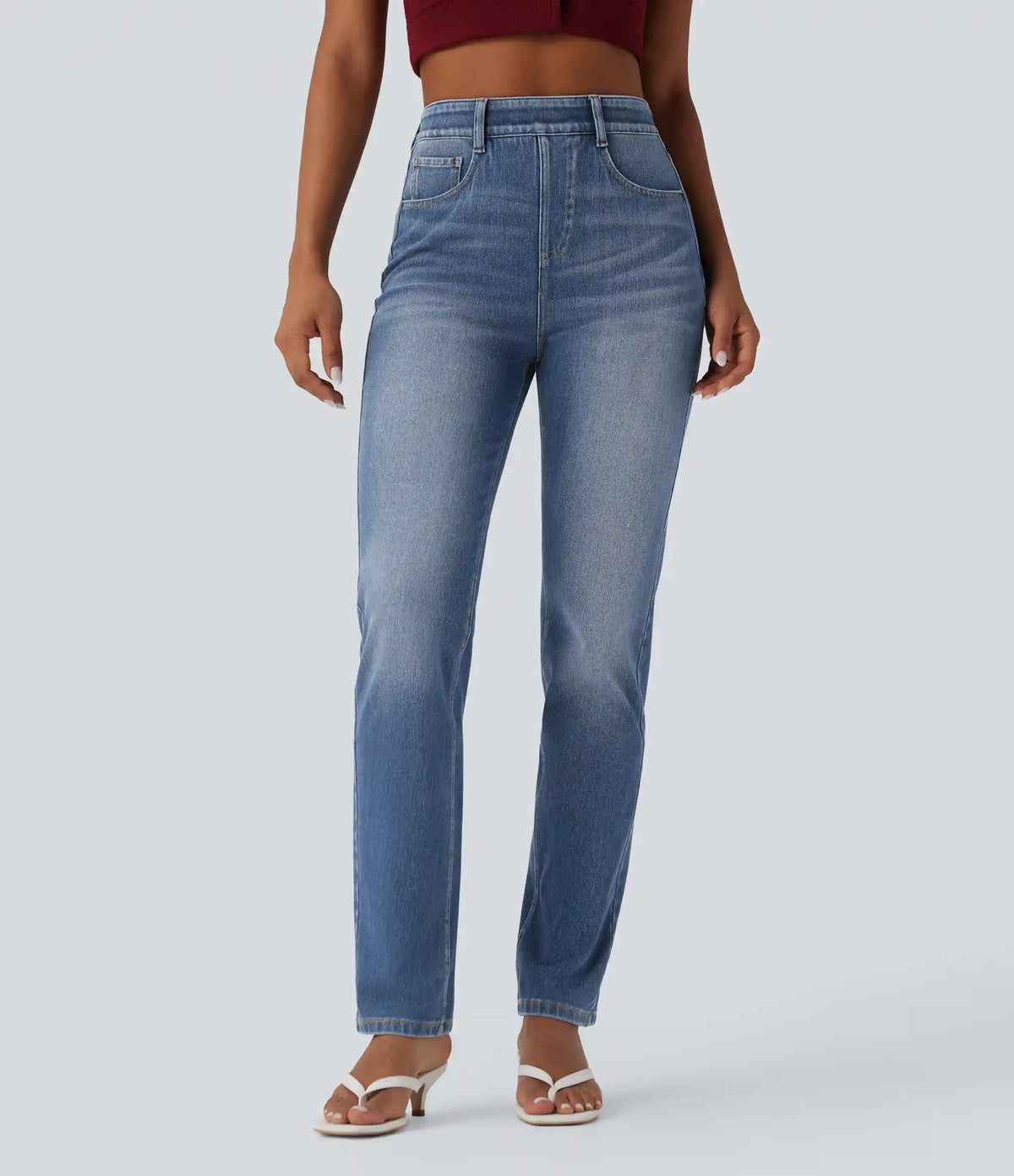 Halara Flex™ High Waisted Tummy Control Washed Casual Slim Jeans with Pockets