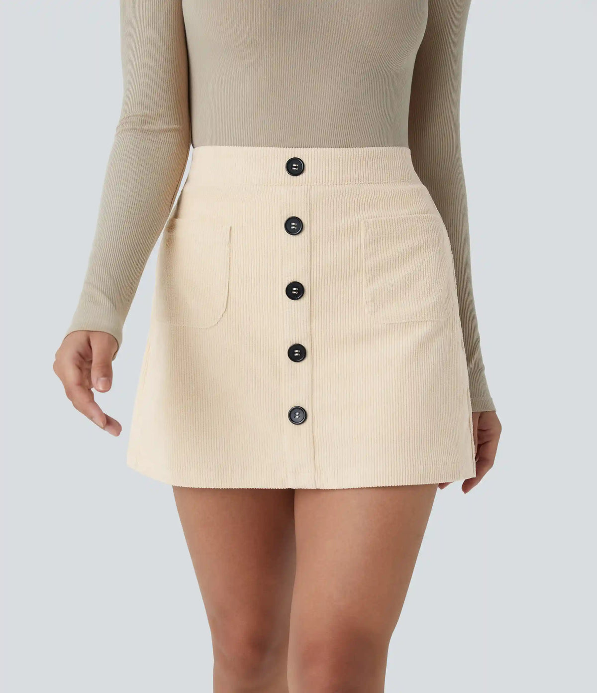 High Waisted Pocket Zipper 2-in-1 Corduroy Mini Casual Skirt