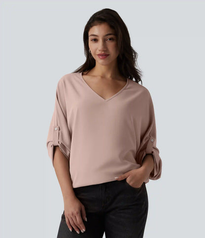 Wrinkle Recovery V Neck Long Sleeve Work Blouse