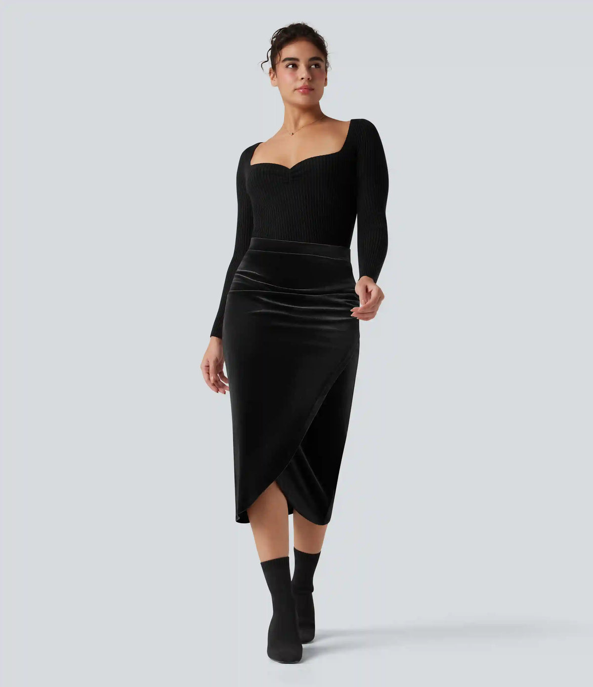 High Waisted Midi Velvet Casual Tulip Skirt