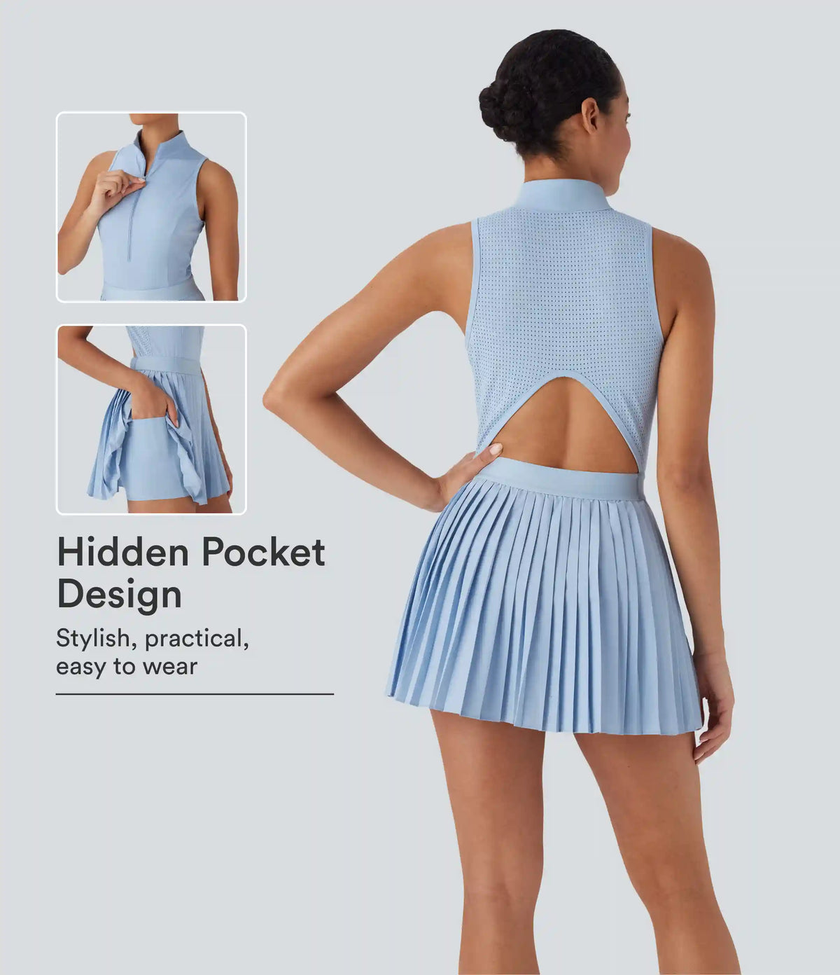 Breezeful™ Sleeveless Cut Out 2-in-1 Pleated Quick Dry Mini Tennis Active Dress with Pockets