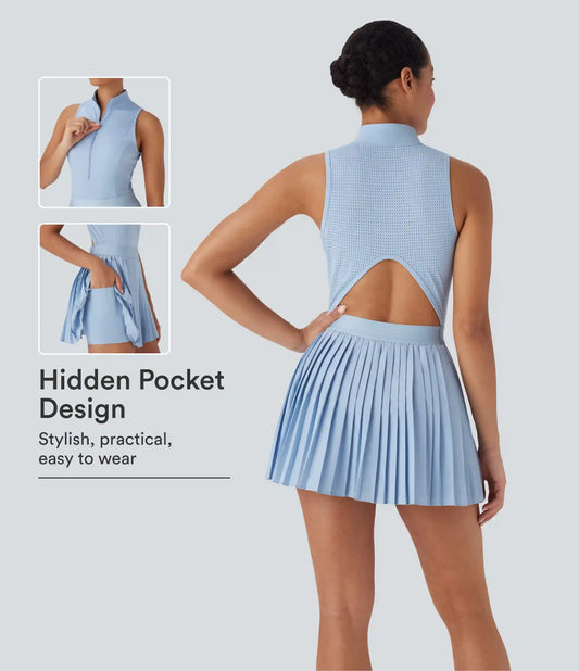 Breezeful™ Sleeveless Cut Out 2-in-1 Pleated Quick Dry Mini Tennis Active Dress with Pockets