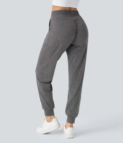High Waisted Drawstring Pocket Ruched Yoga Joggers with Pockets