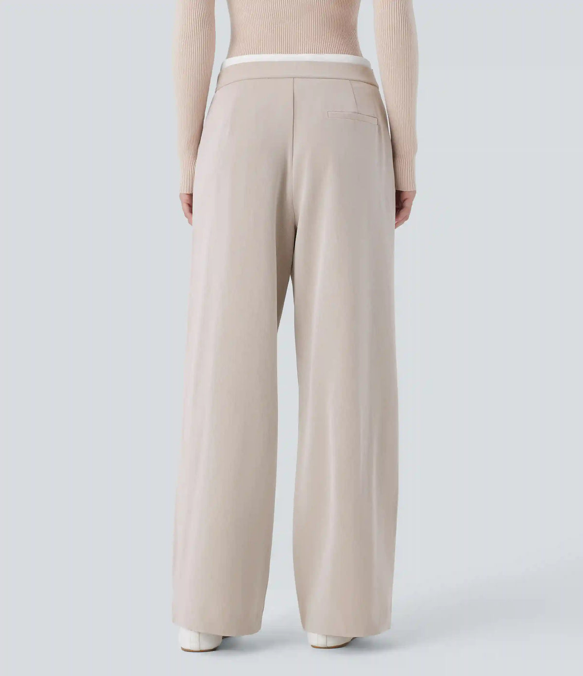Double-Layer Color Block Low Rise Drawstring Pocket Wide Leg Casual Pants