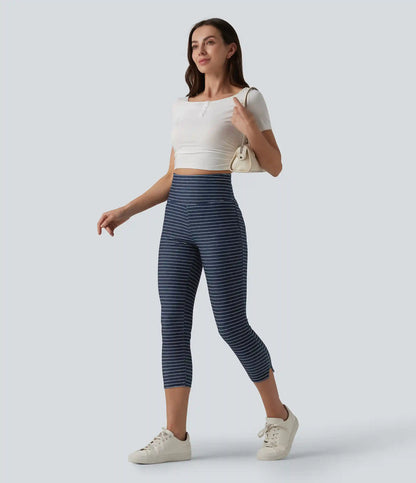 Halara Flex™ High Waisted Tummy Control Split Stripes Denim Casual Capri Leggings with Pockets