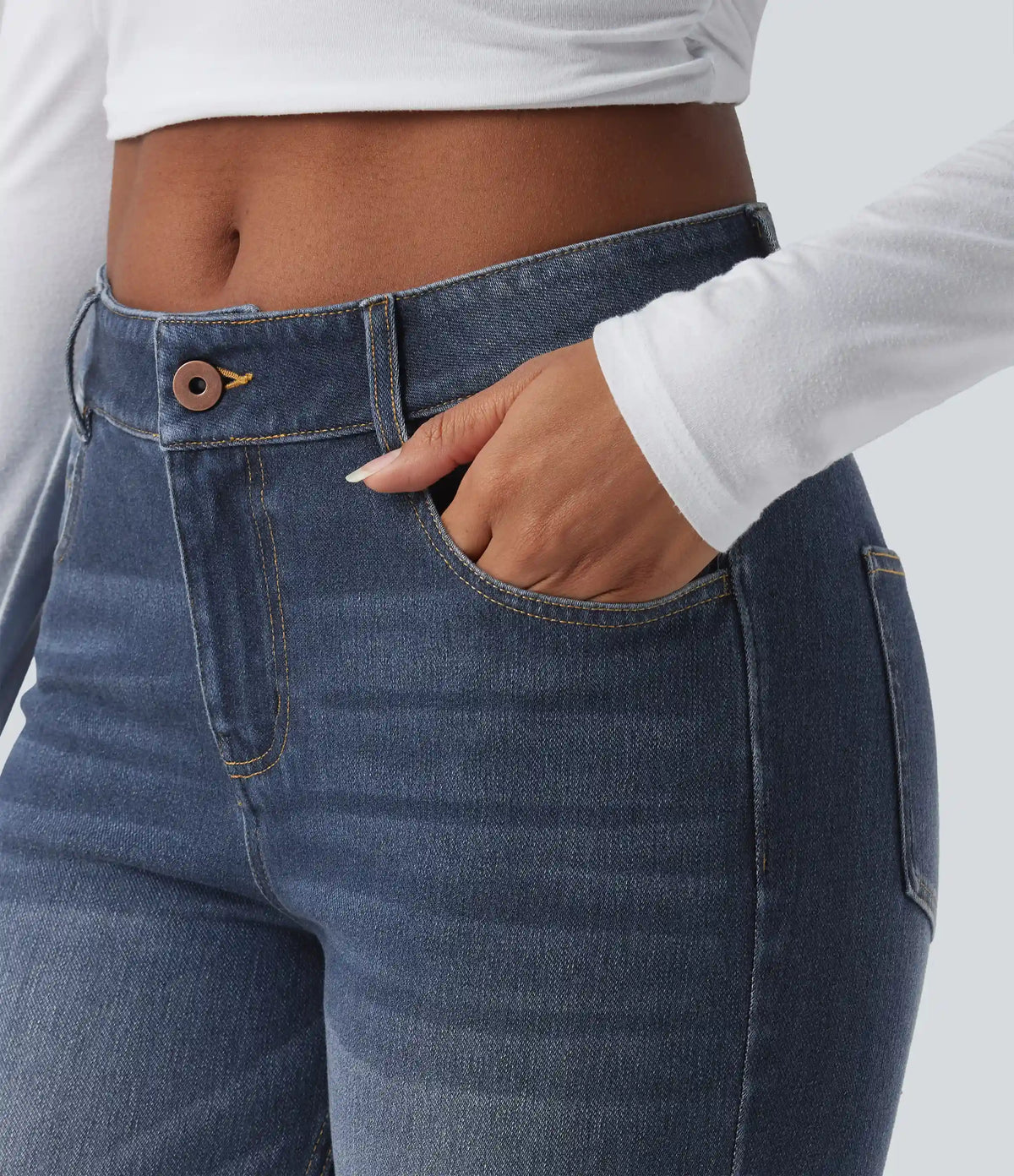 Halara Flex™ Low Rise Zipper Pockets Washed Casual Bootcut Jeans