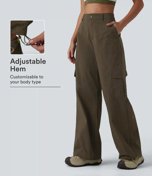 High Waisted Hiking Cargo Straight Leg Pants with Pockets