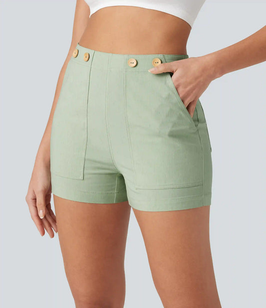 High Waisted Casual Stretch Linen Shorts 3'' with Pockets