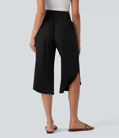 Breezeful™ High Waisted Tummy Control Hem Quick Dry Capri Pants with Pockets