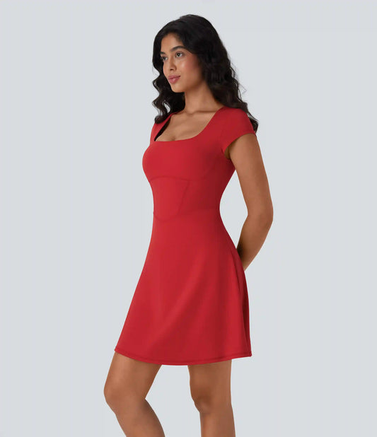 SoftlyZero™ Plush Square Neck Corset 2-in-1 Mini Casual Dress with Pockets