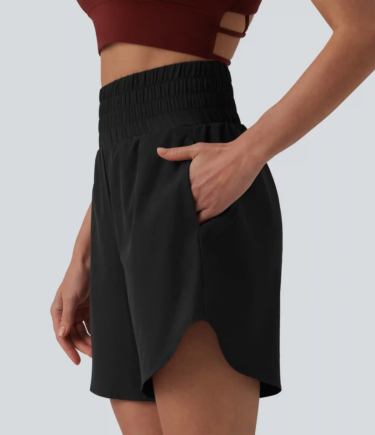 Breezeful™ High Waisted 2-in-1 Curved Hem Quick Dry Running Shorts 7" with Pockets