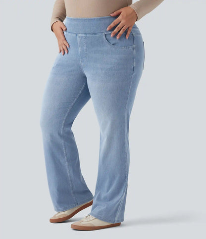 Halara Flex™ High Waisted Pockets Washed Casual Bootcut Plus Size Jeans