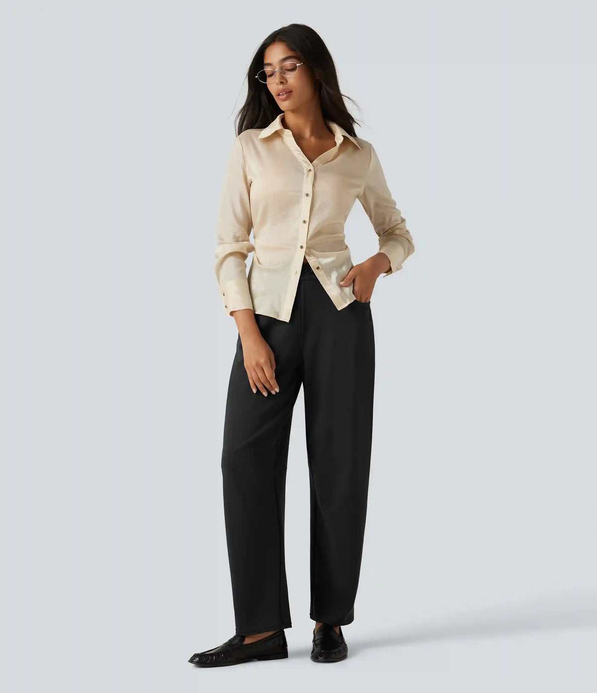 Halara Flex™ Mid Rise Barrel Leg Work Pants with Pockets