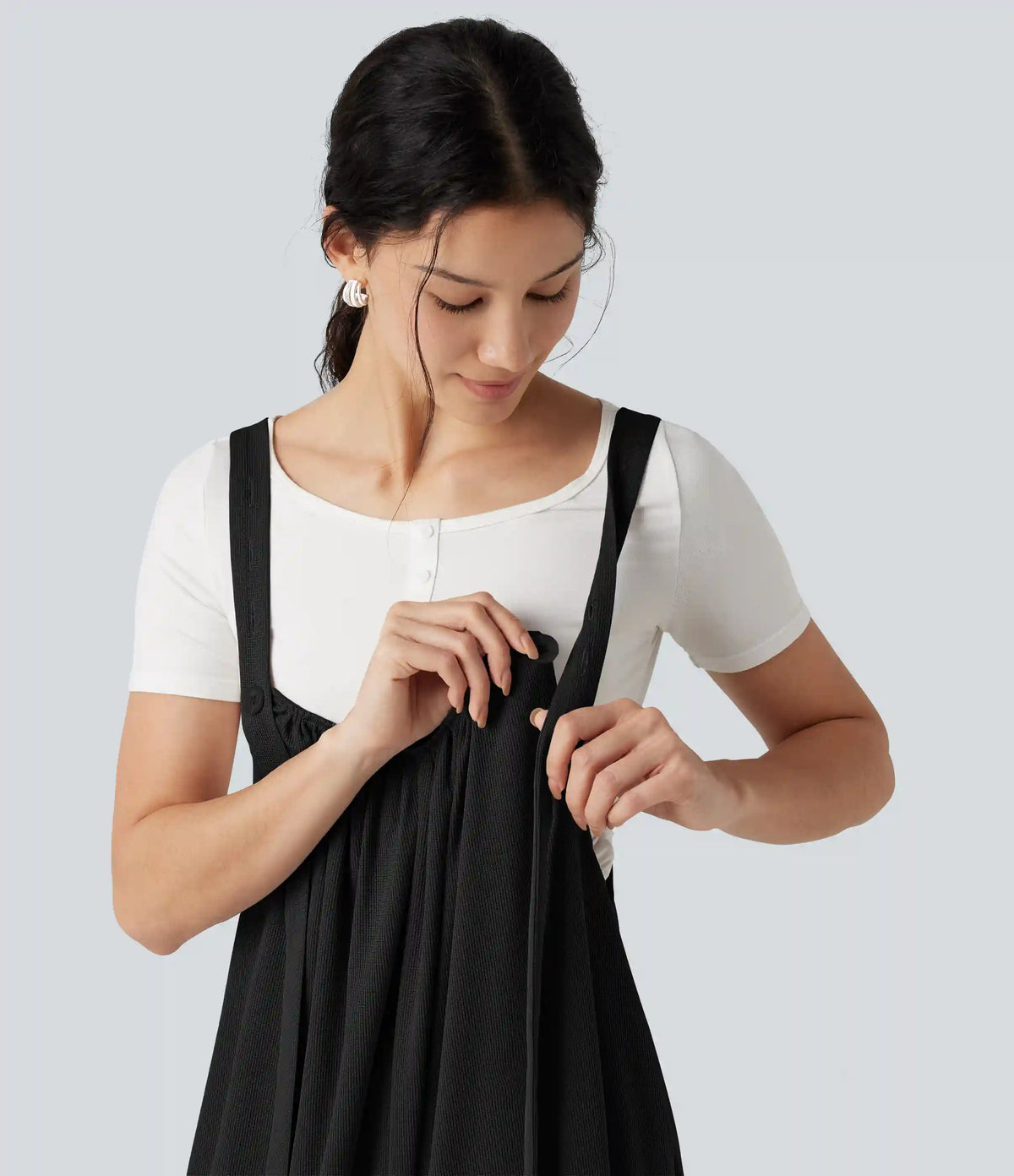 Adjustable Straps Waffle Casual Flowy Baggy Jumpsuit with Pockets
