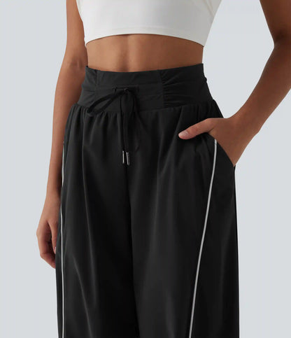 High Waisted Color Block Drawstring Quick Dry InstantCool Running Joggers with Pockets