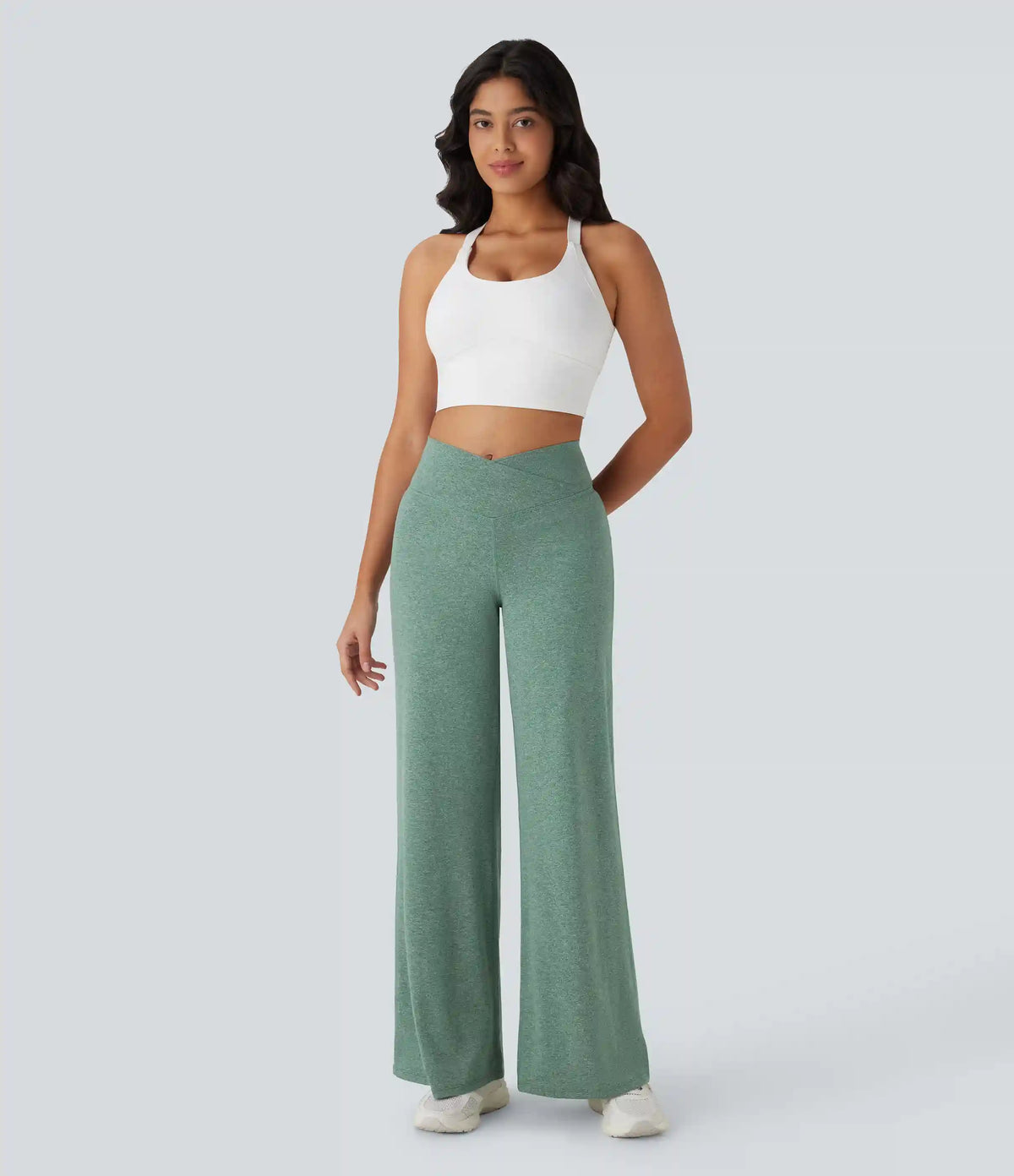 Crossover High Waisted Pocket Wide Leg Yoga Pants