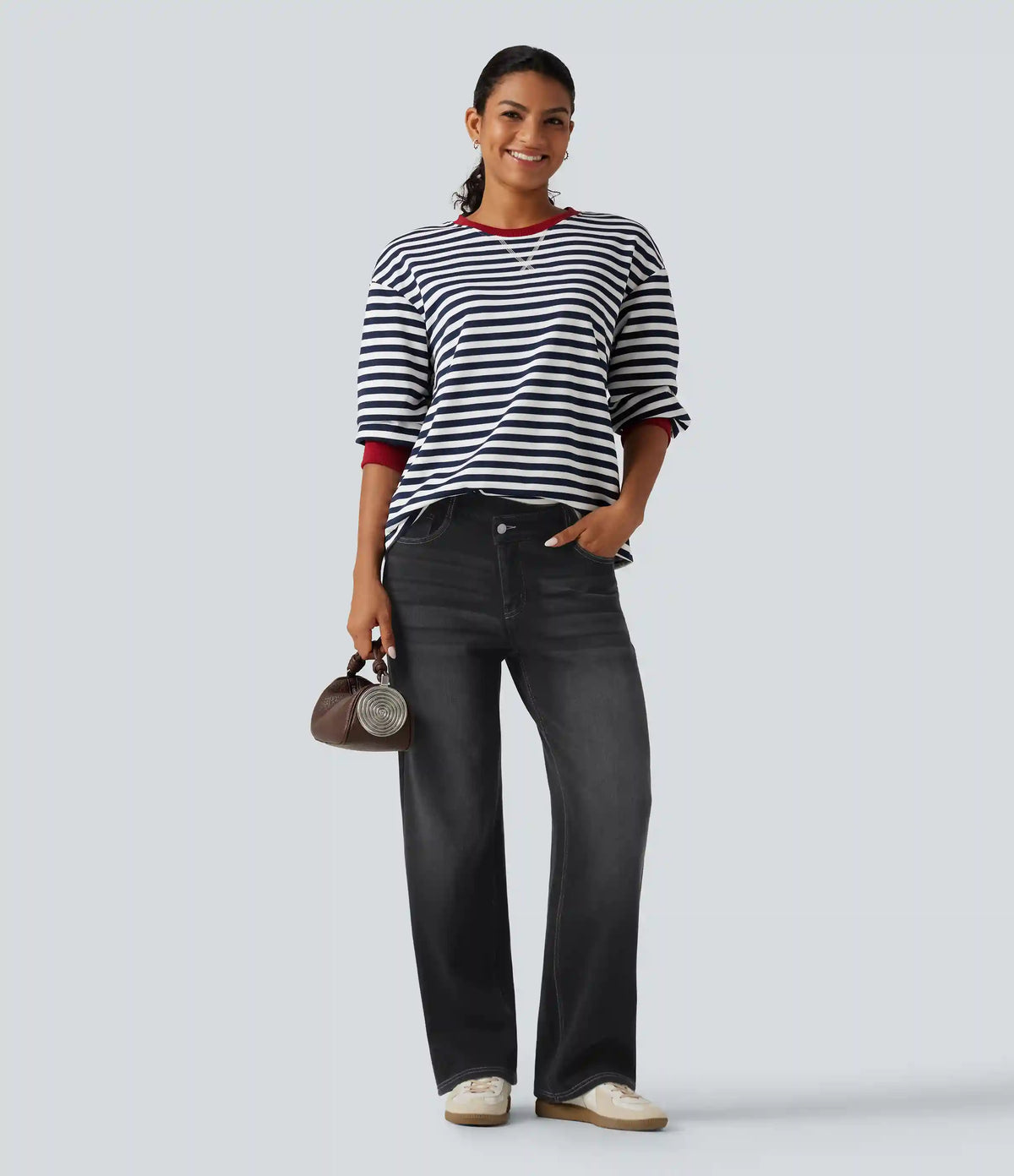 Mid Rise Asymmetric Straight Leg Fleece Casual Jeans with Pockets