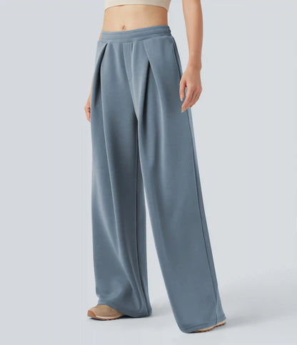 SpacerTek™ Mid Rise Drawstring Crossover Casual Baggy Pants with Pockets