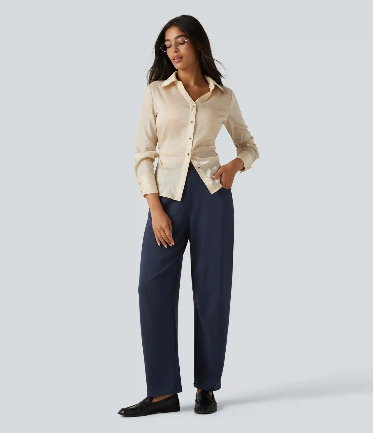 Halara Flex™ Mid Rise Barrel Leg Work Pants with Pockets