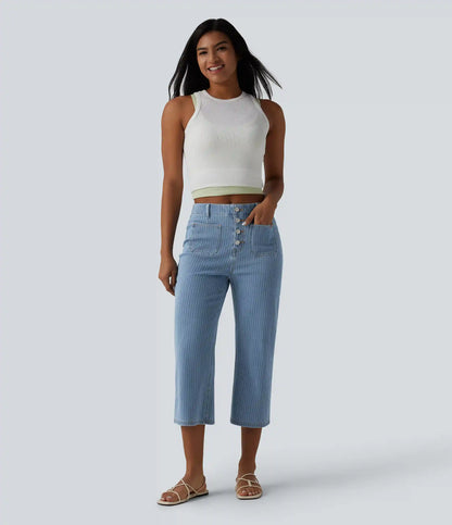 Halara Flex™ High Waisted Stripes Cropped Straight Leg Casual Jeans with Pockets