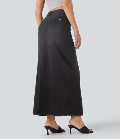 Halara Flex™ Mid Rise Pockets Straight Maxi Washed Denim Casual Skirt
