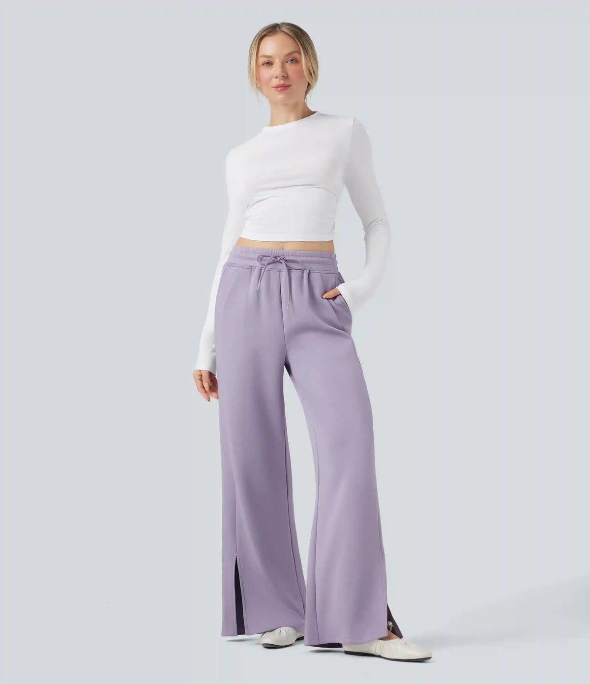 High Waisted Drawstring Casual Pants with Pockets