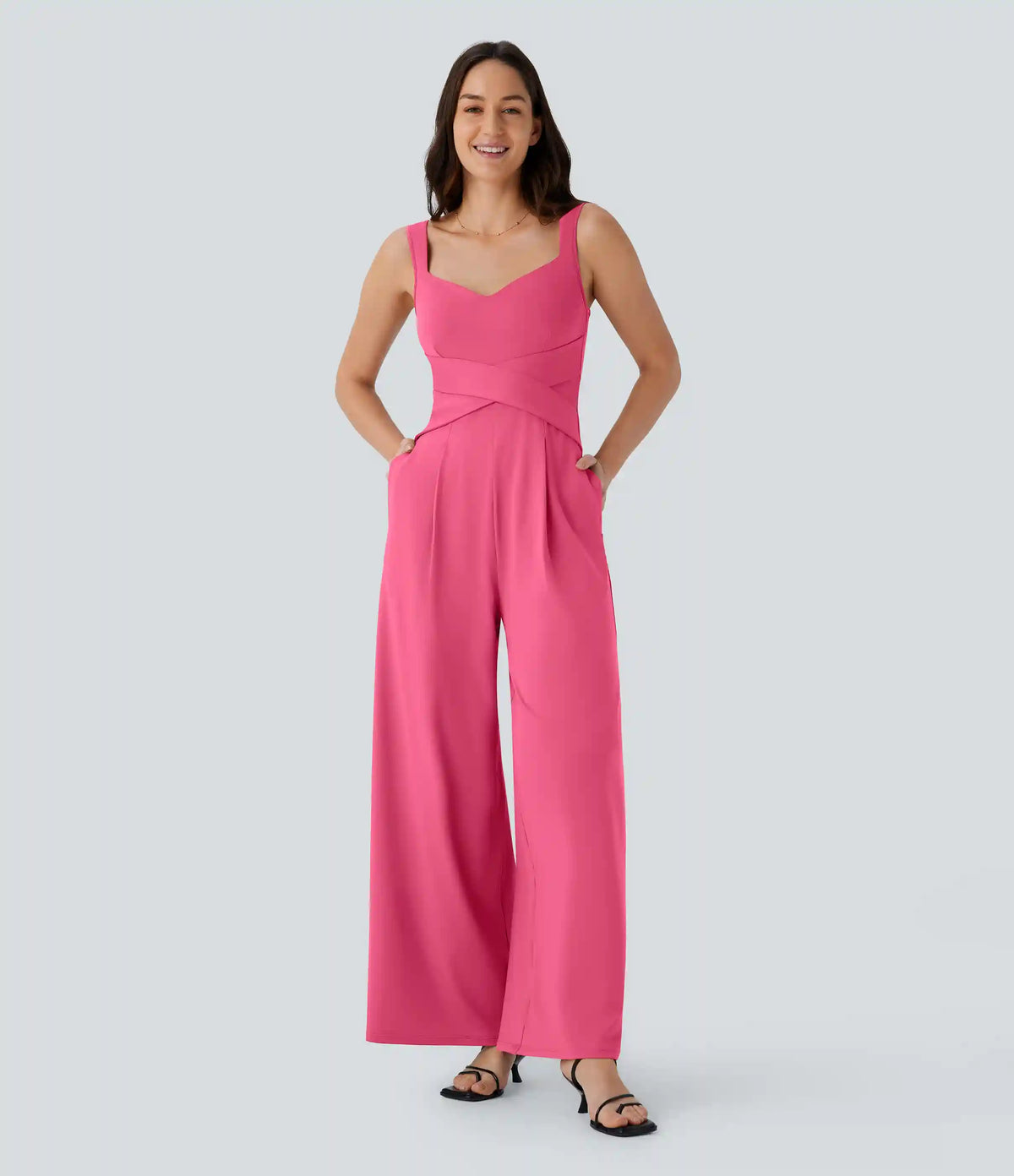 U Back Sleeveless Casual Jumpsuit with Pockets